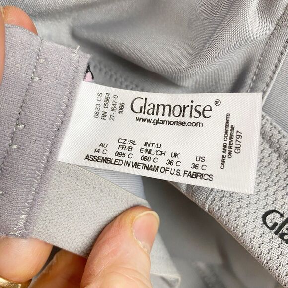 GLAMORISE No Bounce Non-Padded Camisole Sports Bra Gray Pink Camo - Size 36C - Picture 4 of 4